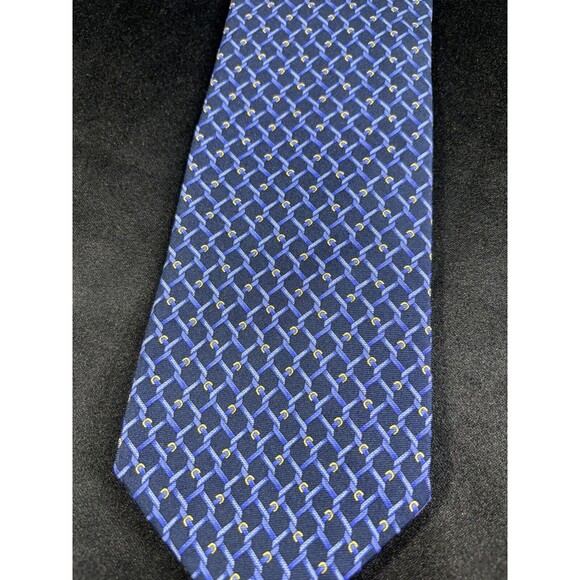 Brooks Brothers Makers Tie Silk Geometric Blue Chainlink Yellow L:58” W:3.5” - Picture 4 of 8